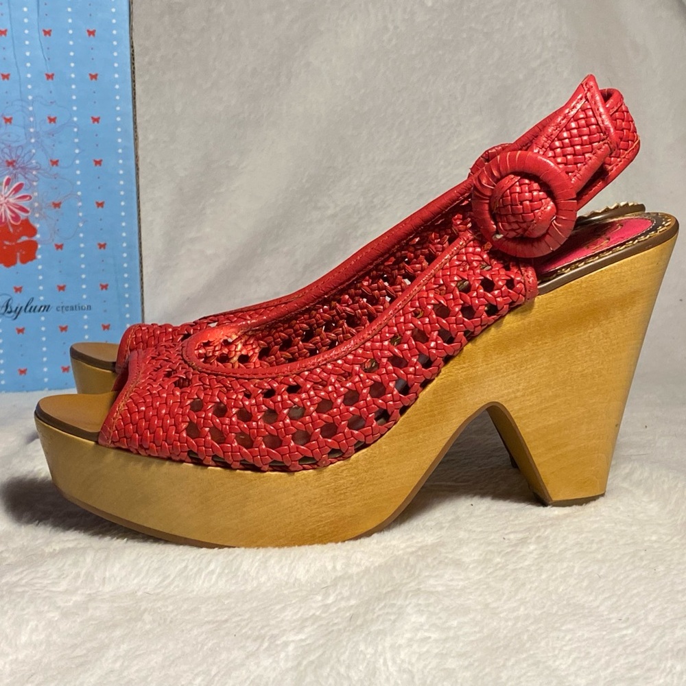 IC Poetic License platform sling back peep toe sandal,dark pink basketweave,US 7 - Picture 6 of 13